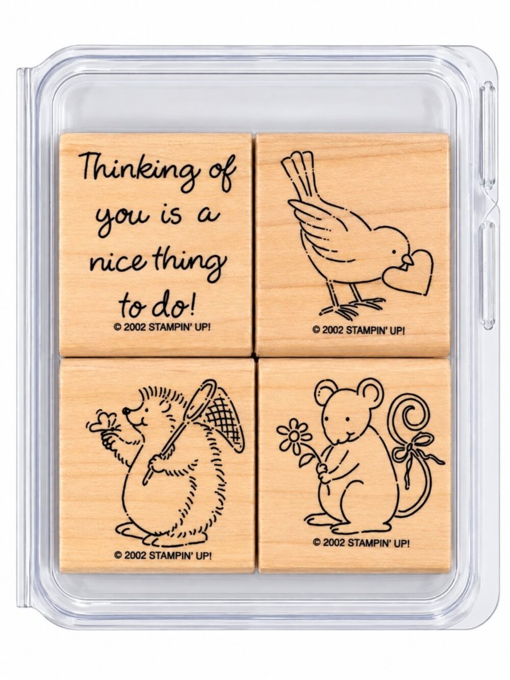 Stampin Up Cute Critters 2002 Set of 4 Wood Rubber Stamps Bird Mouse Hedgehog